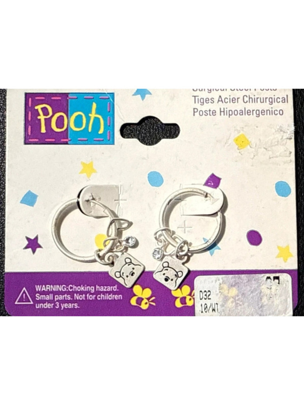 Vintage Disney Winnie The Pooh Pierced Earrings Foster Grant On Card